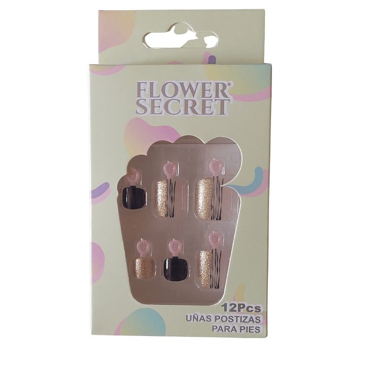 💅 Set de 12 Uñas Postizas Flower Secret para Pies – Diseños Variados 💅 8