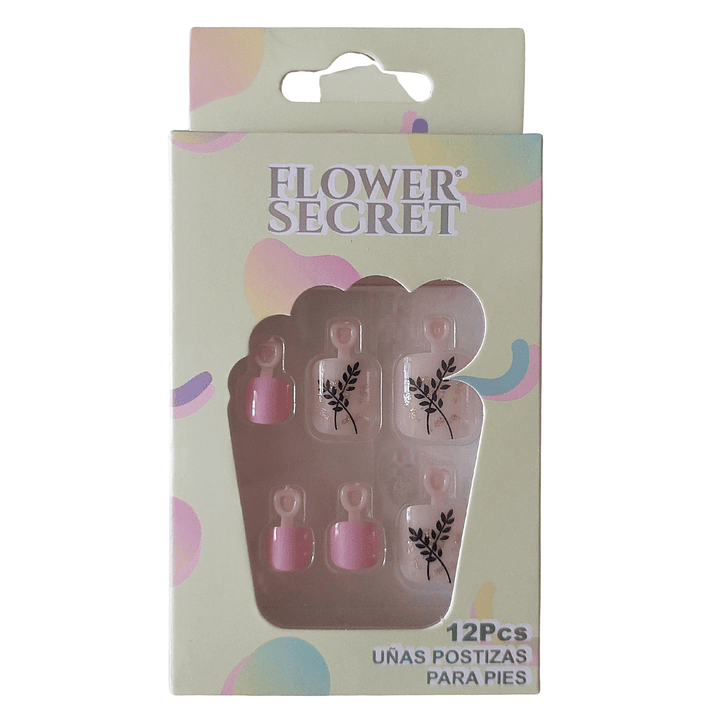 💅 Set de 12 Uñas Postizas Flower Secret para Pies – Diseños Variados 💅 11
