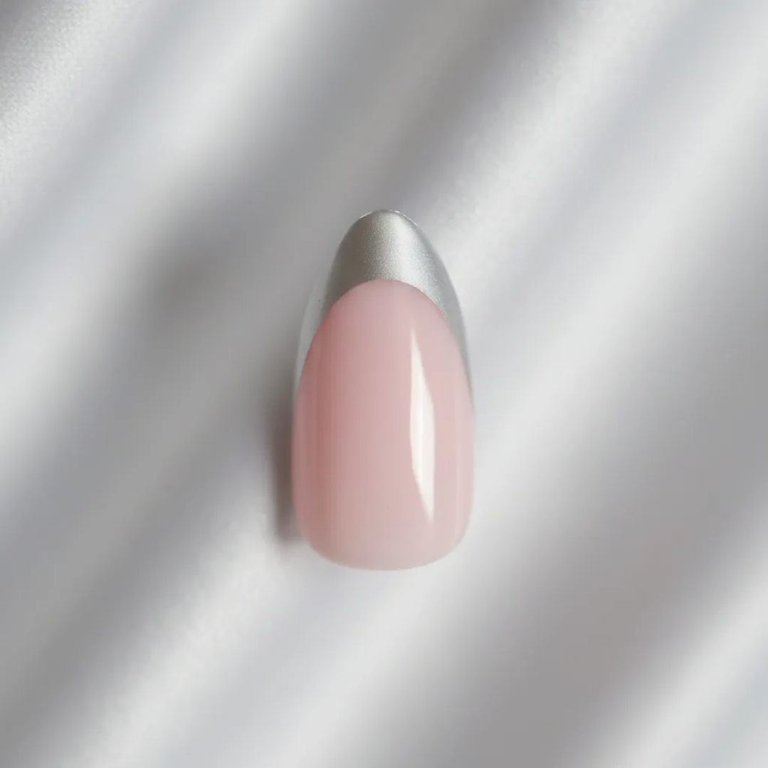 Uñas Press On Acabado Natural Francesa Plateadas Plateado Lisa 5