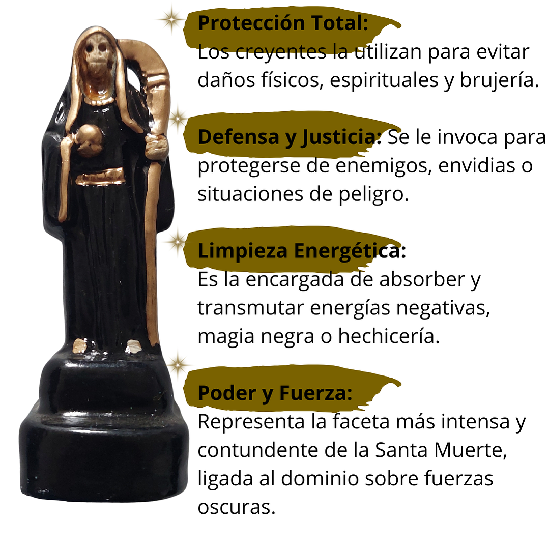 Santa Muerte Negra 9 cm | Figura Espiritual Decorativa de Protección y Energía 3