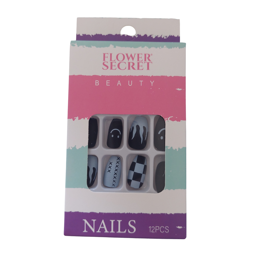 💅 Set de 12 Uñas Postizas Press On Flower Secret – Elegancia en Tonos Oscuros 💅 11