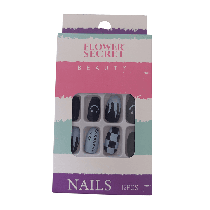 💅 Set de 12 Uñas Postizas Press On Flower Secret – Elegancia en Tonos Oscuros 💅 11