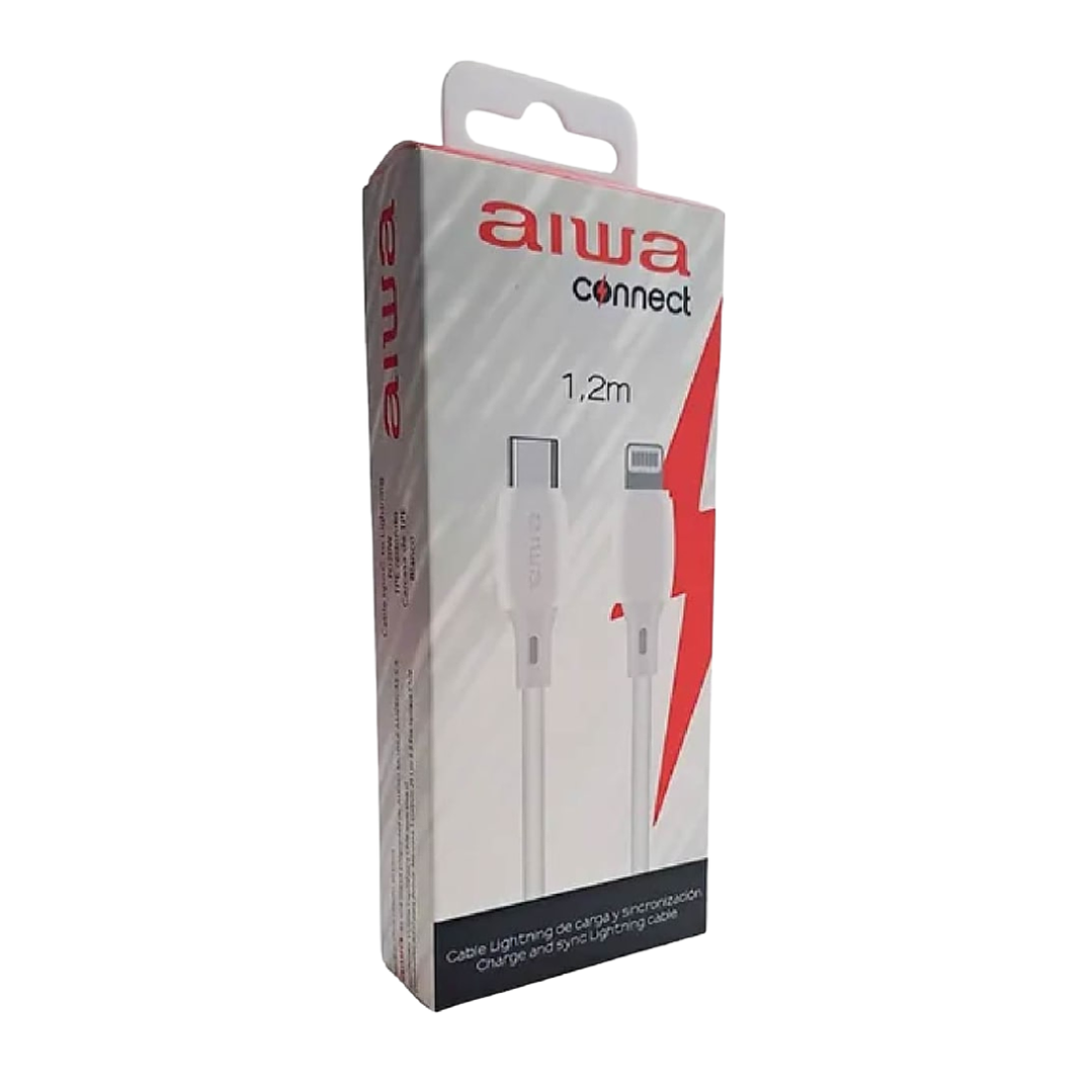 Cable USB Tipo C a Lightning Aiwa PD 20W Carga Rápida y Datos 1.2 m Blanco 1