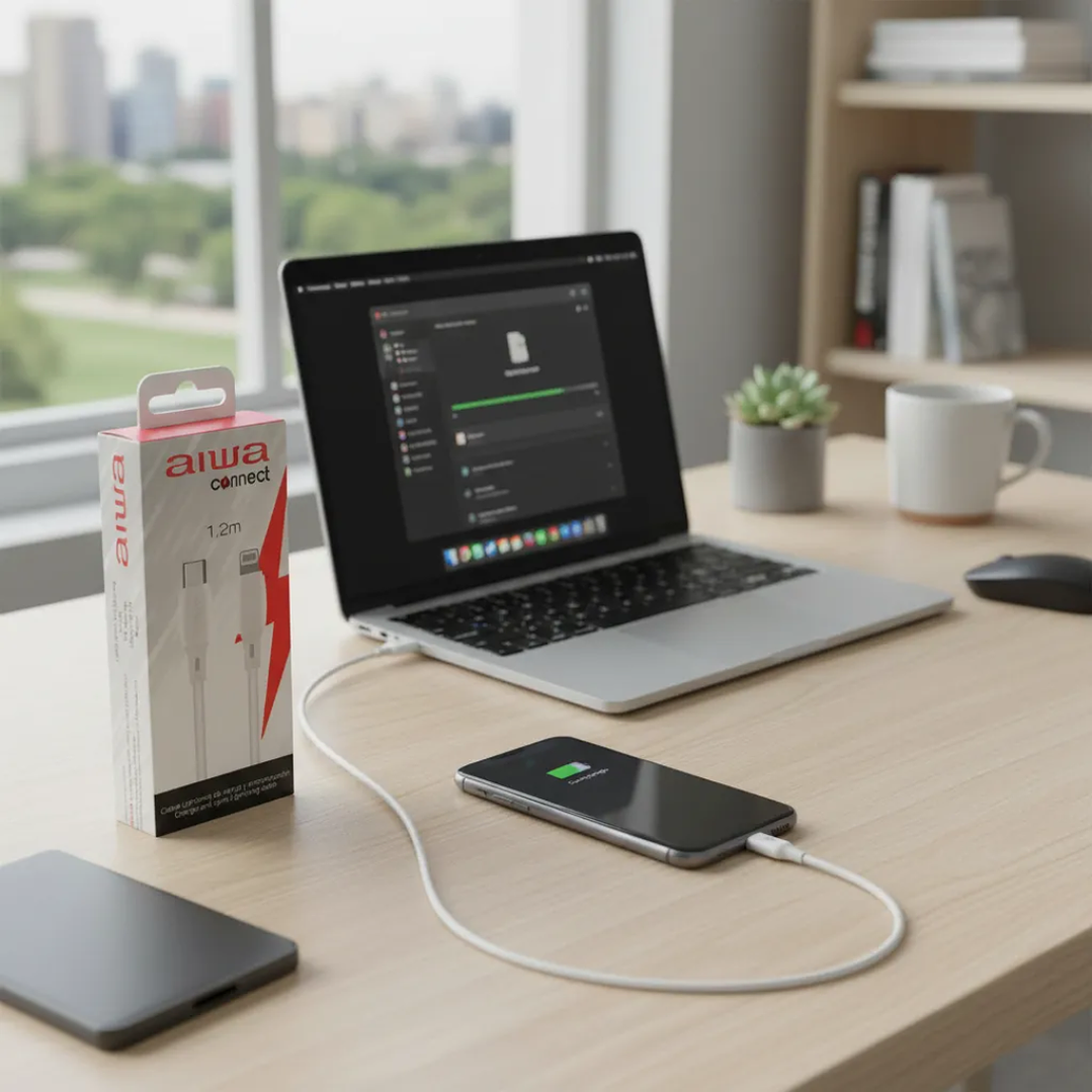 Cable USB Tipo C a Lightning Aiwa PD 20W Carga Rápida y Datos 1.2 m Blanco 5