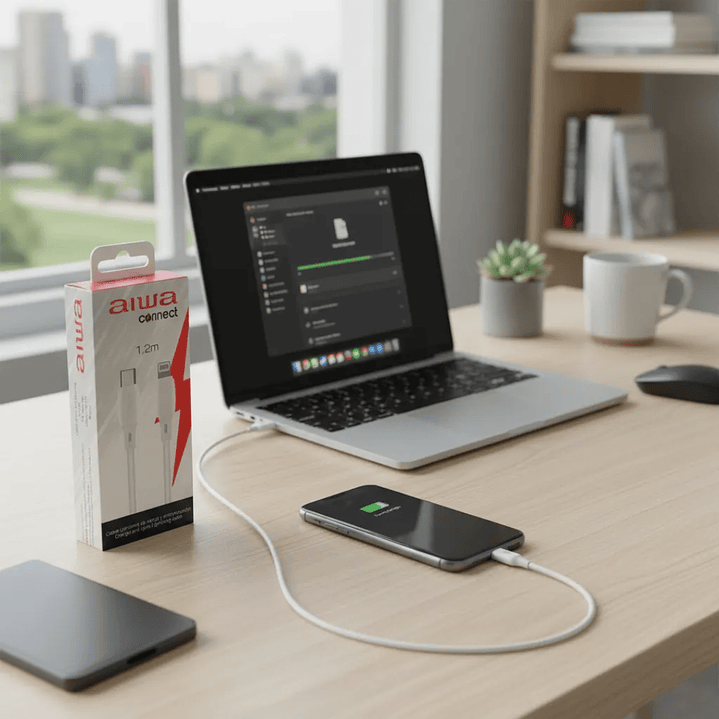 Cable USB Tipo C a Lightning Aiwa PD 20W Carga Rápida y Datos 1.2 m Blanco 5