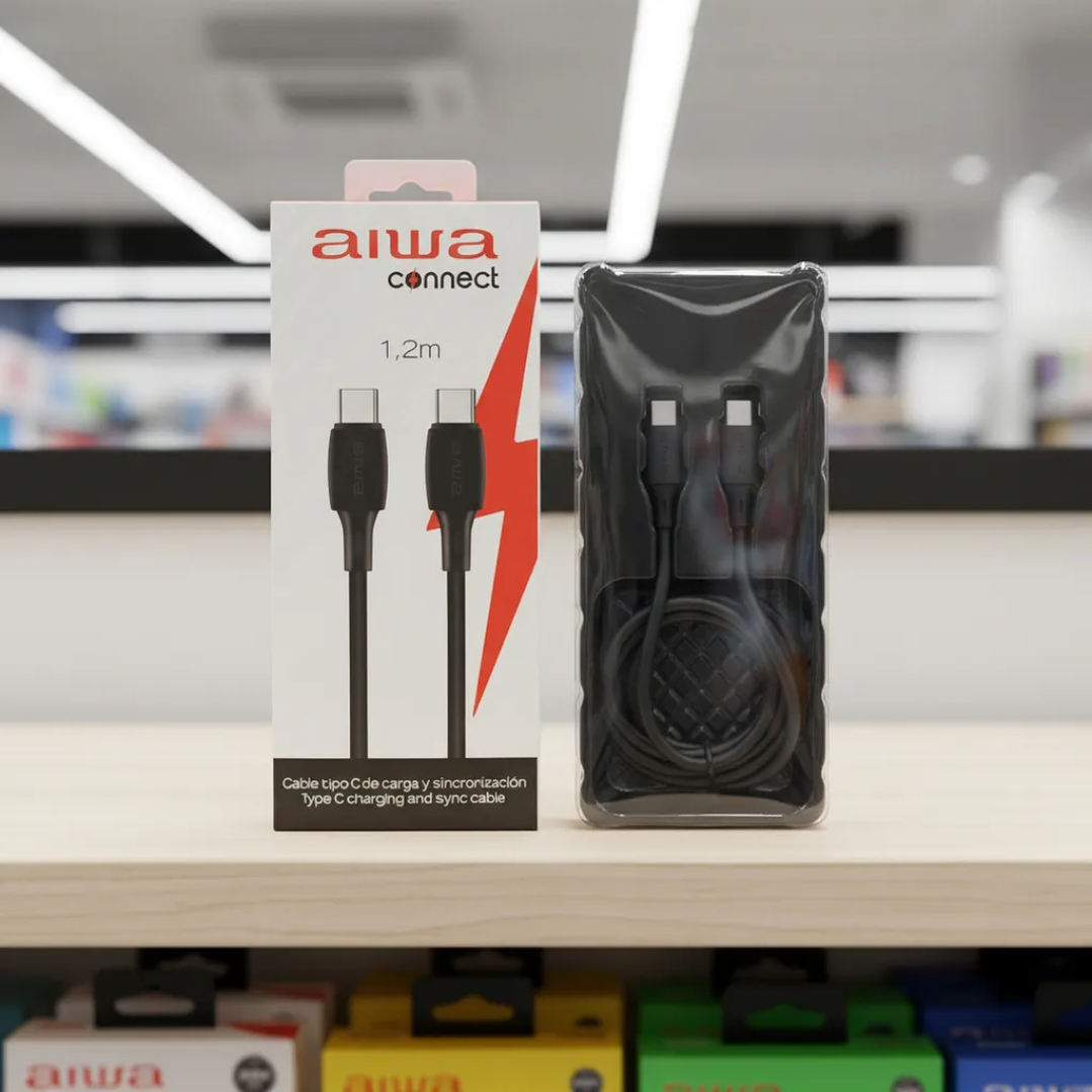 Cable Aiwa USB Tipo-C a Tipo-C 1.2 Metros – Carga Rápida 60W con Protección de Sobrecorriente | Modelo AWCS1CC4B 7