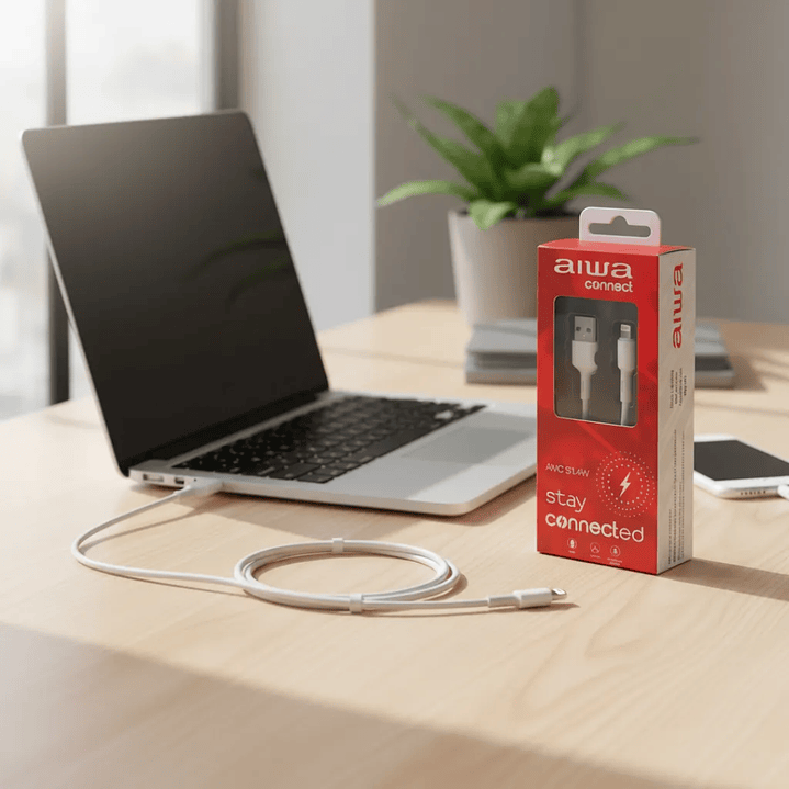 Cable AIWA USB A a Lightning 1.2 m Blanco Carga Rápida y Datos 5
