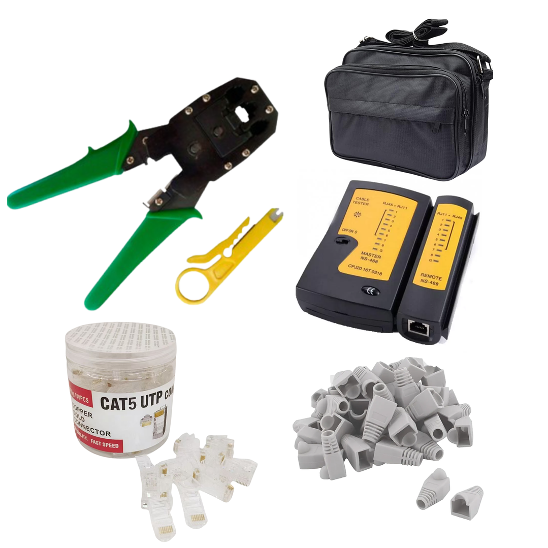 🔧 Kit Herramientas de Red Crimpeadora Tester Pelacables con Conectores RJ45 1