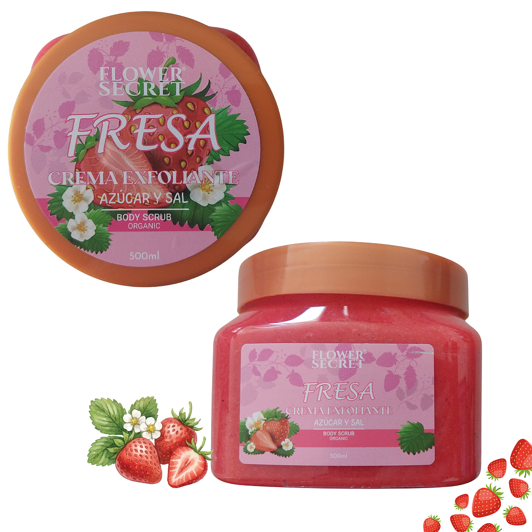 🍓 Exfoliante Corporal Azúcar y Sal Frutilla 500ml Flower Secret – Piel Suave y Radiante 2