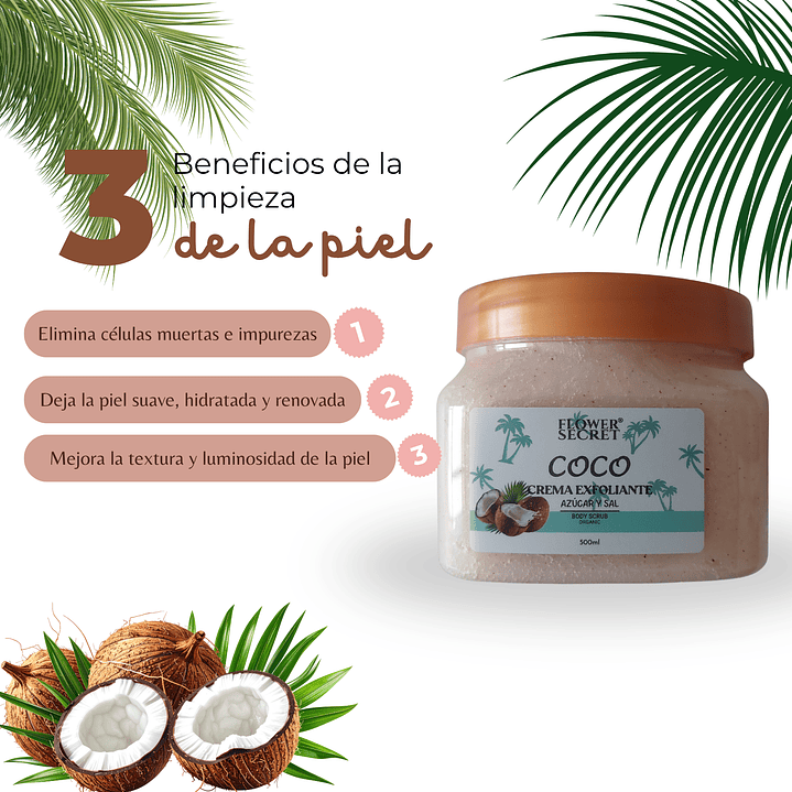 🥥 Exfoliante Corporal Azúcar y Sal Coco 500ml Flower Secret – Hidratación y Suavidad Total 3