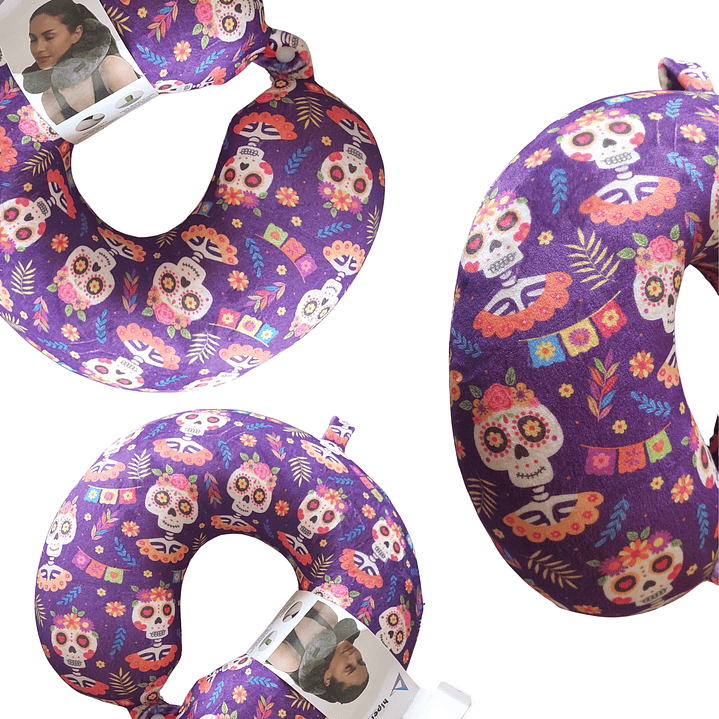 Almohada de Viaje Diseño Día de los Muertos – Comodidad y Estilo Único 3