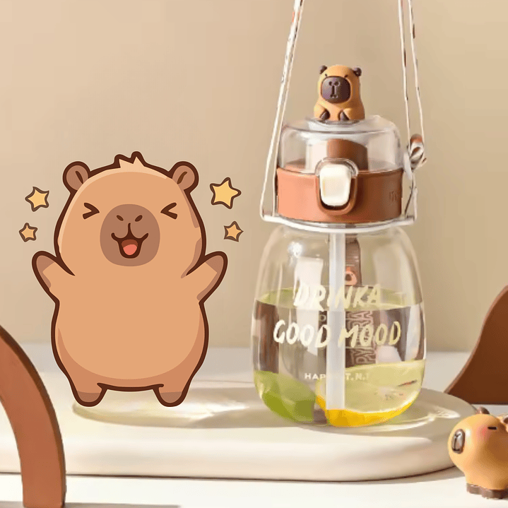 🐹 Botella de Agua Escolar Capybara con Pajilla – Divertida, Práctica y Segura 2