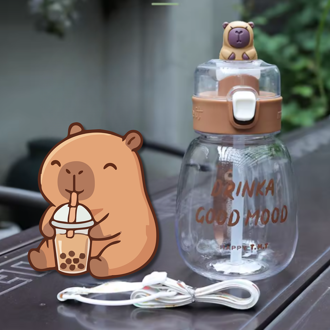 🐹 Botella de Agua Escolar Capybara con Pajilla – Divertida, Práctica y Segura 3