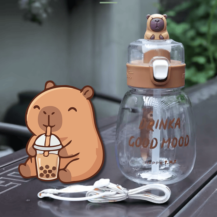 🐹 Botella de Agua Escolar Capybara con Pajilla – Divertida, Práctica y Segura 3