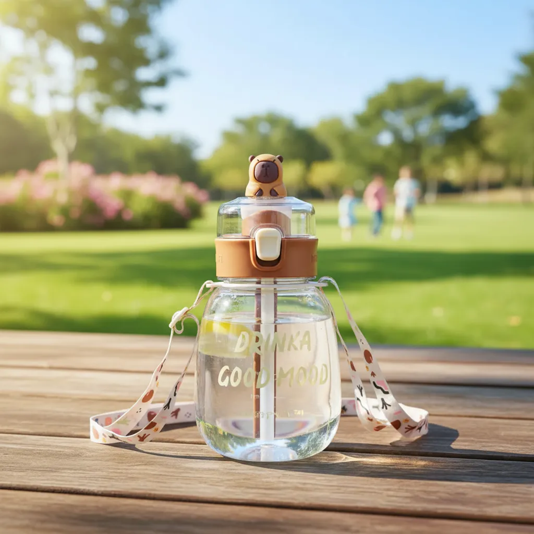 🐹 Botella de Agua Escolar Capybara con Pajilla – Divertida, Práctica y Segura 7