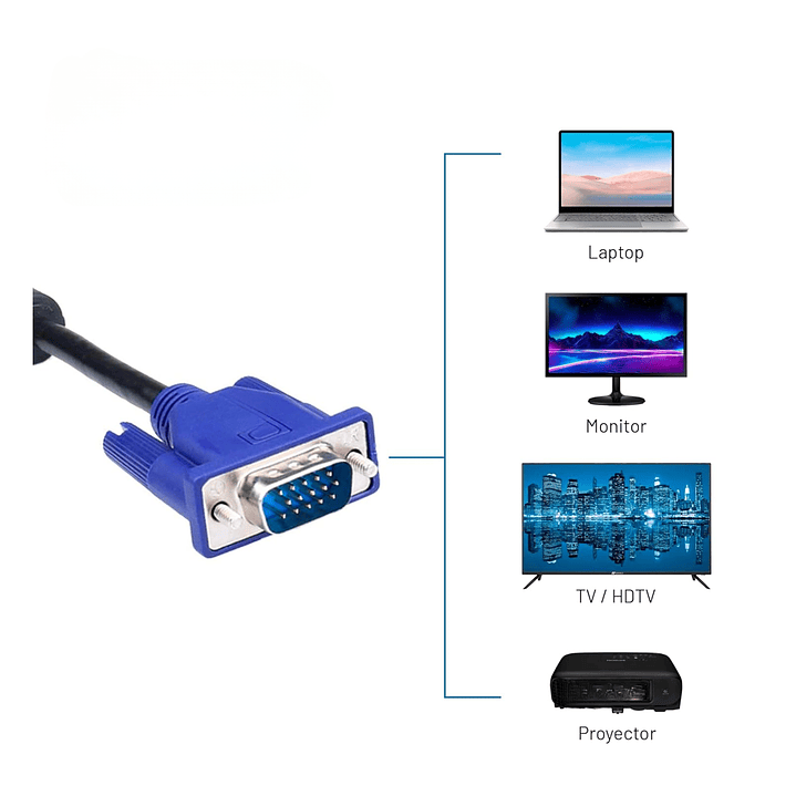 Cable VGA 1.8m Macho a Macho para Monitor y Proyector 3