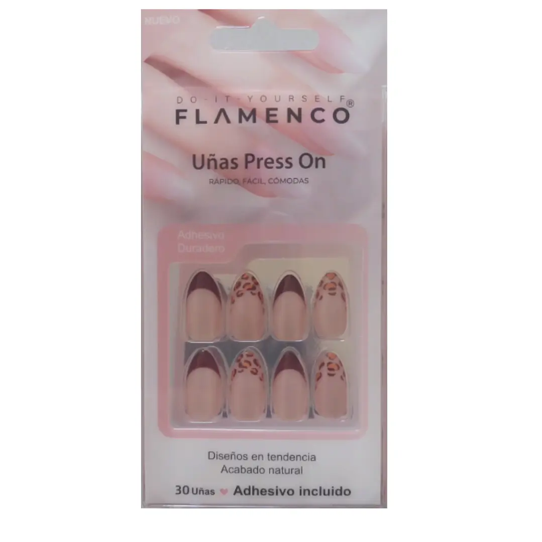 Uñas Postizas Flamenco Press On Marrón Acabado Natural 2