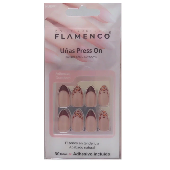 Uñas Postizas Flamenco Press On Marrón Acabado Natural 2