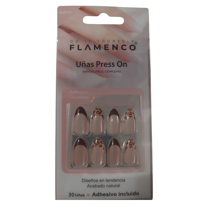 Uñas Postizas Flamenco Press On Marrón Acabado Natural 5
