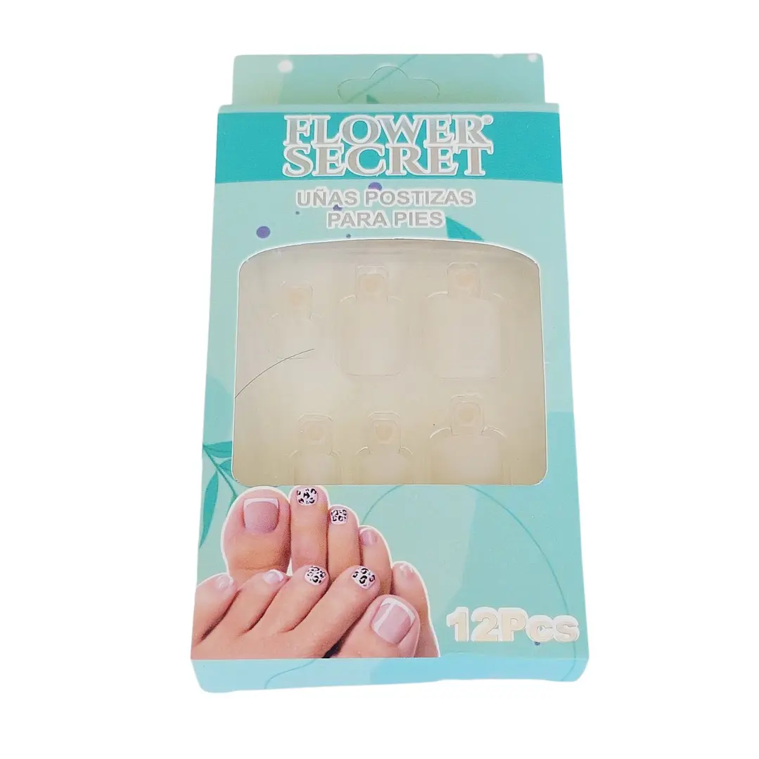 💅 Set de 12 Uñas Postizas Press On Flower Secret para Pies – Colores Variados 💅- OFERTA 9