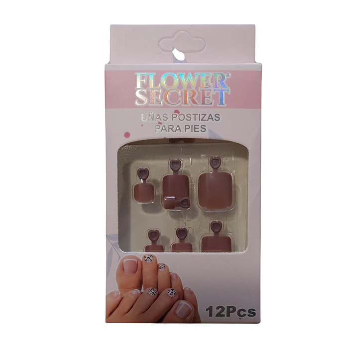 💅 Set de 12 Uñas Postizas Press On Flower Secret para Pies – Colores Variados 💅- OFERTA 12