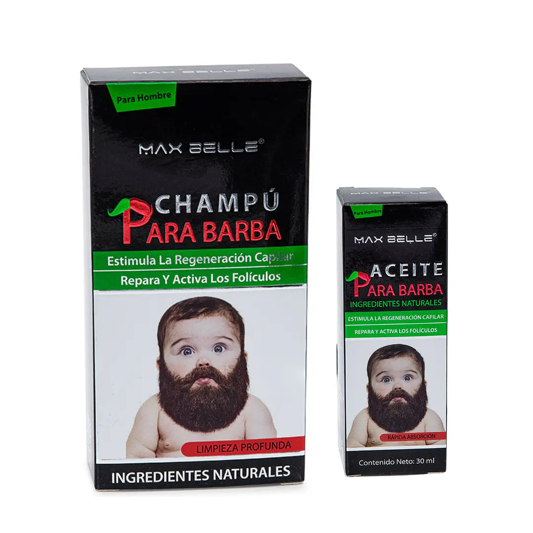💪 Champu 100ml Y Aceite Para Barba 30ml Ingredientes Naturales Max Belle- OFERTA 2