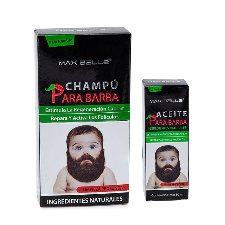 💪 Champu 100ml Y Aceite Para Barba 30ml Ingredientes Naturales Max Belle- OFERTA 2