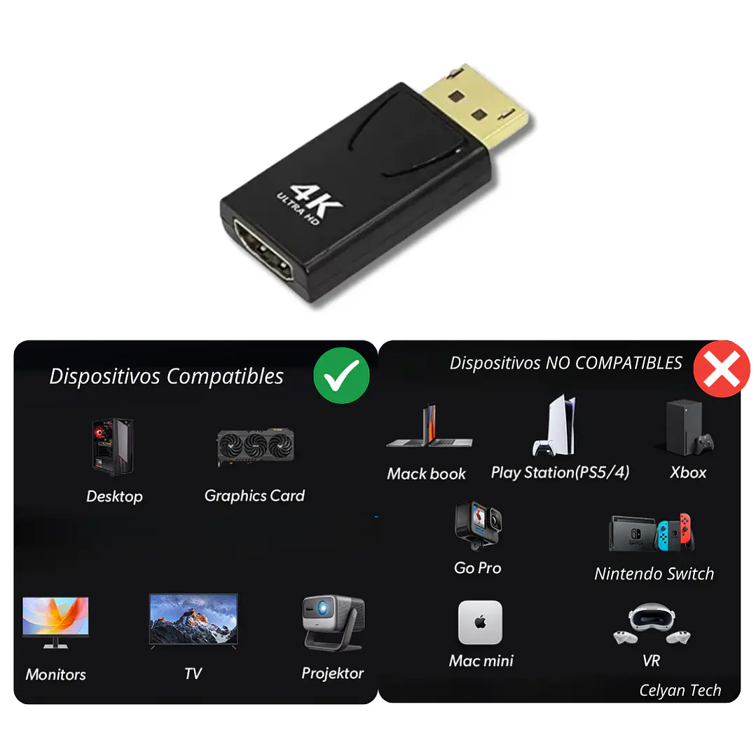 Adaptador DisplayPort a HDMI 4K x 2K | Soporte 3D, Audio 7.1, Plug & Play- OFERTA 6