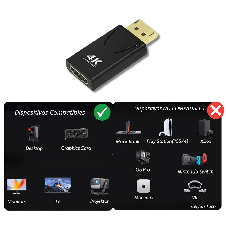 Adaptador DisplayPort a HDMI 4K x 2K | Soporte 3D, Audio 7.1, Plug & Play- OFERTA 6
