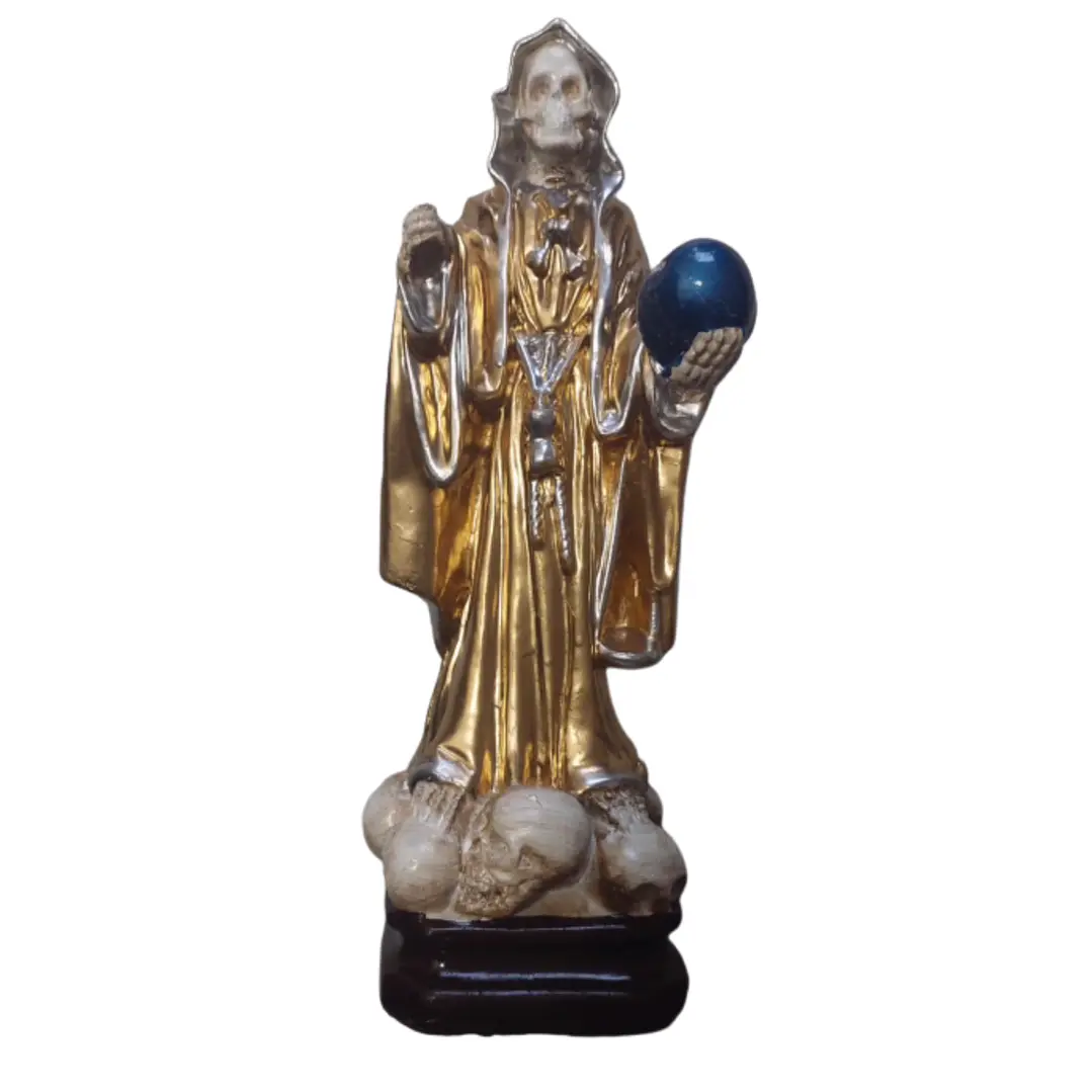 Santa Muerte Dorada 28 Cm Figura En Yeso Decorativa Espiritual 1