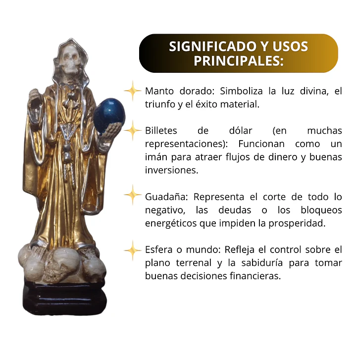 Santa Muerte Dorada 28 Cm Figura En Yeso Decorativa Espiritual 4