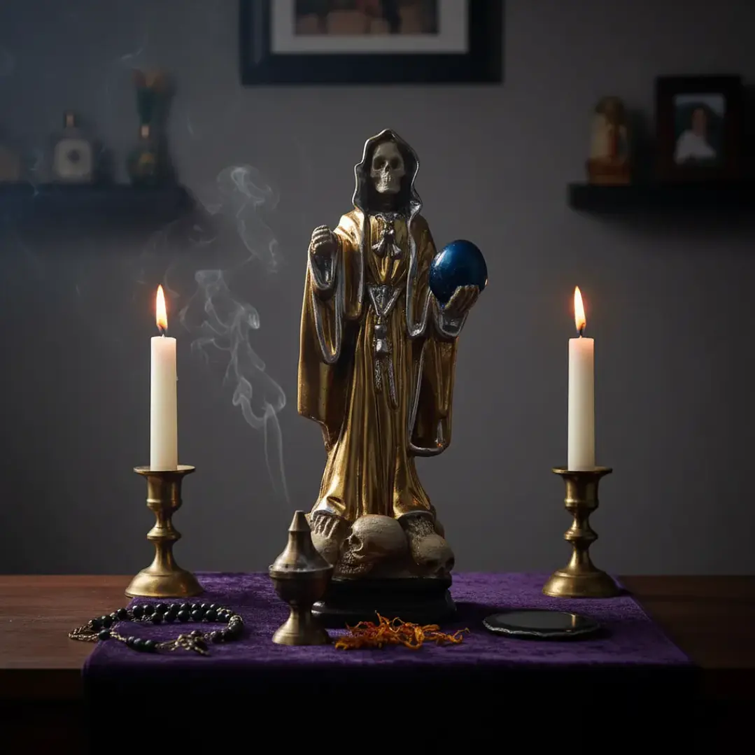 Santa Muerte Dorada 28 Cm Figura En Yeso Decorativa Espiritual 7