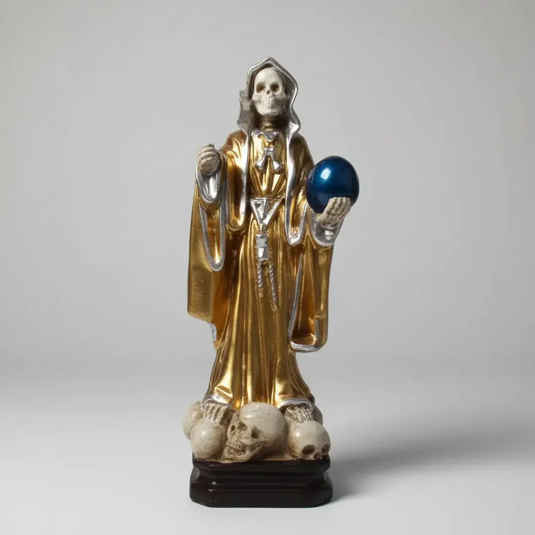 Santa Muerte Dorada 28 Cm Figura En Yeso Decorativa Espiritual 8