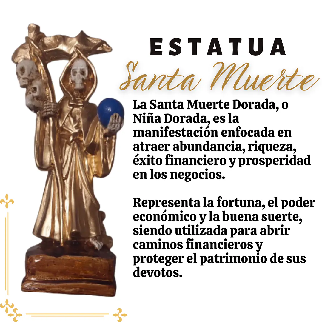 Santa Muerte Dorado 20 Cm Figura Decorativa Espiritual 3