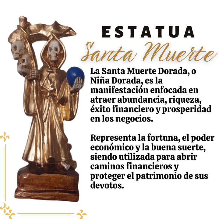 Santa Muerte Dorado 20 Cm Figura Decorativa Espiritual 3