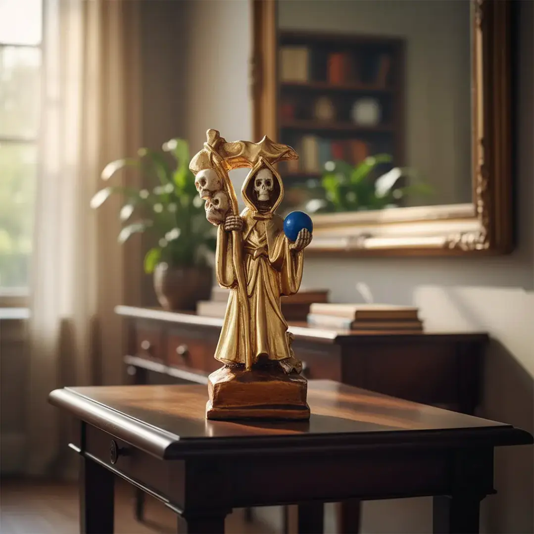 Santa Muerte Dorado 20 Cm Figura Decorativa Espiritual 6