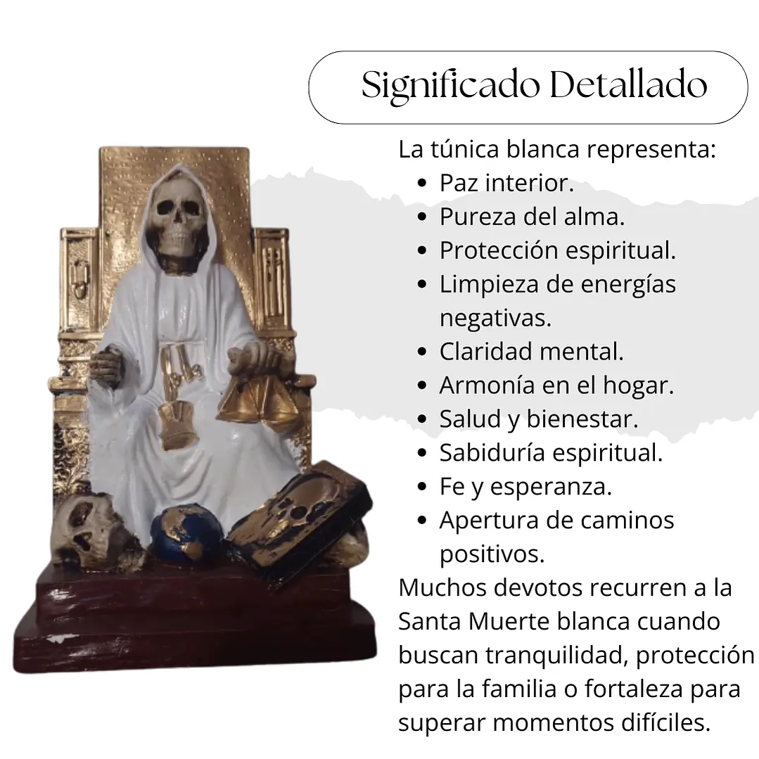Santa Muerte Blanca Sentada 20 Cm Figura Espiritual 4