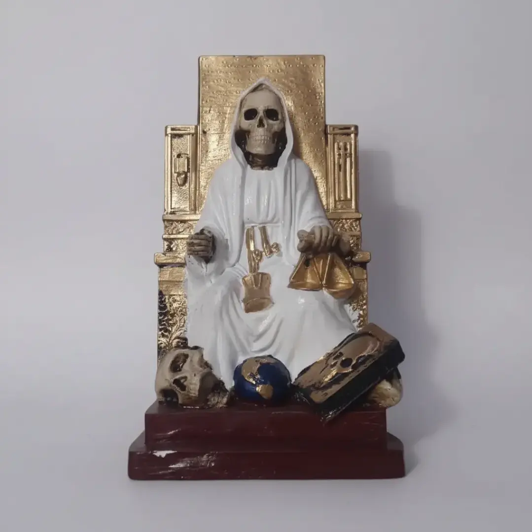 Santa Muerte Blanca Sentada 20 Cm Figura Espiritual 9