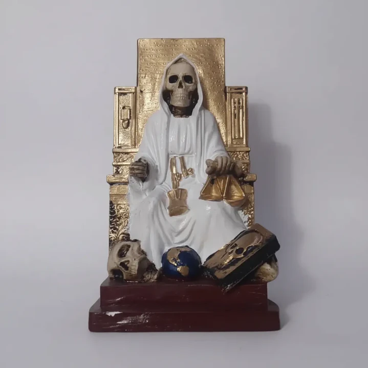Santa Muerte Blanca Sentada 20 Cm Figura Espiritual 9