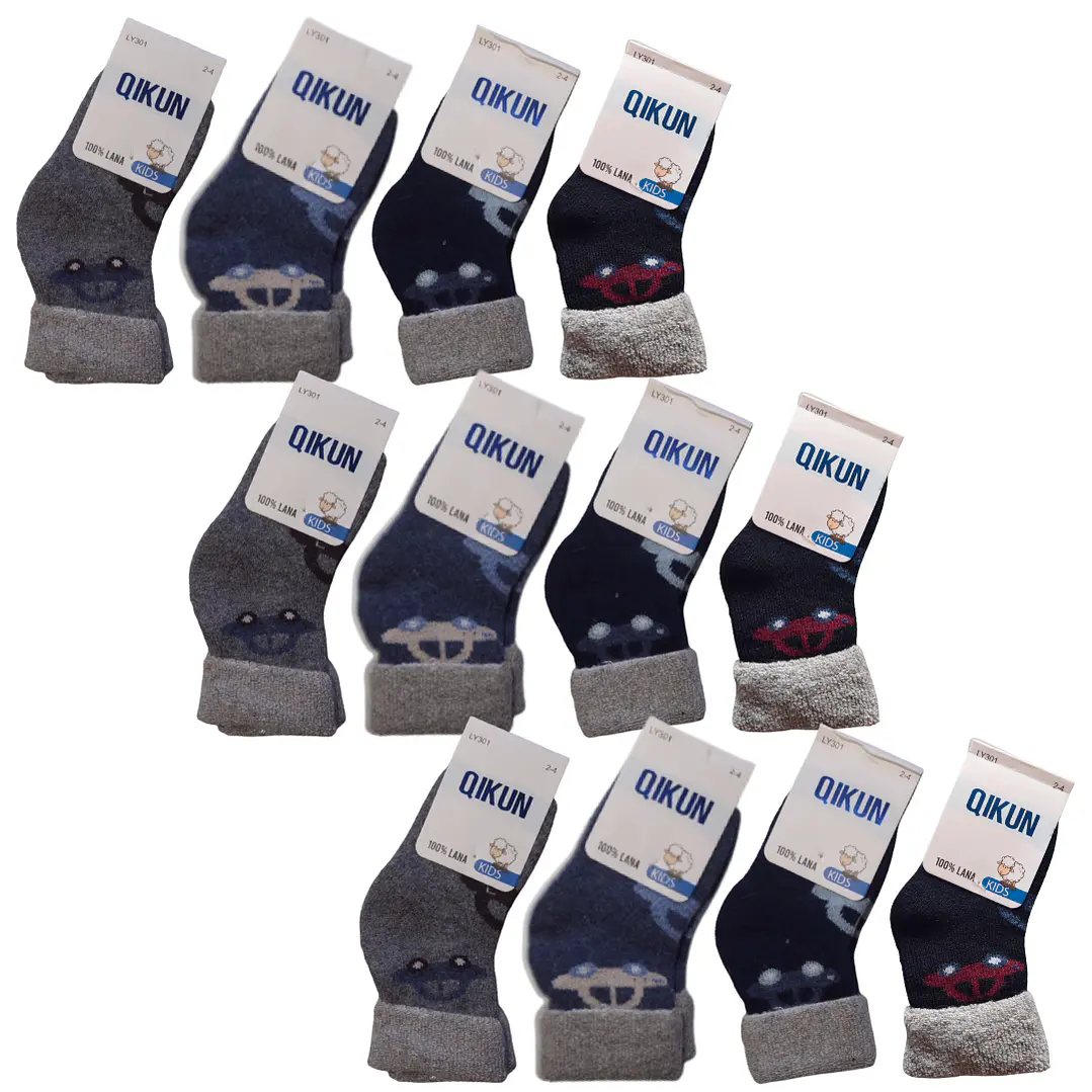 Pack 12 Calcetines Niño 2 a 4 Años 100% Lana Natural Térmicos 1