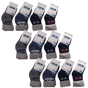 Pack 12 Calcetines Niño 2 a 4 Años 100% Lana Natural Térmicos