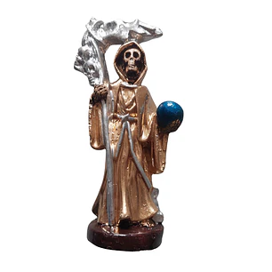 Santa Muerte Dorada 12 Cm Figura Espiritual Guadaña Plata