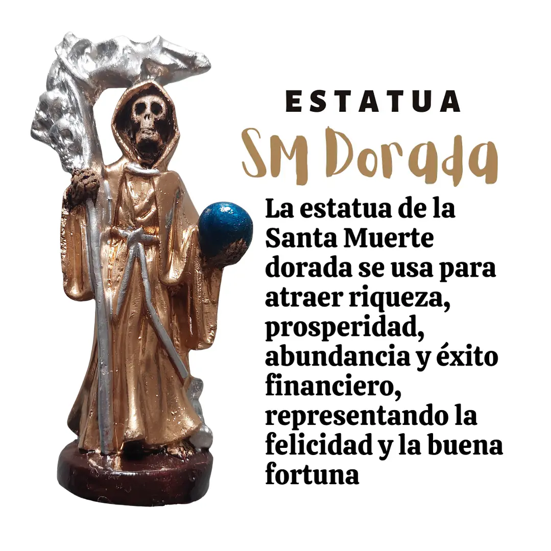Santa Muerte Dorada 12 Cm Figura Espiritual Guadaña Plata 2