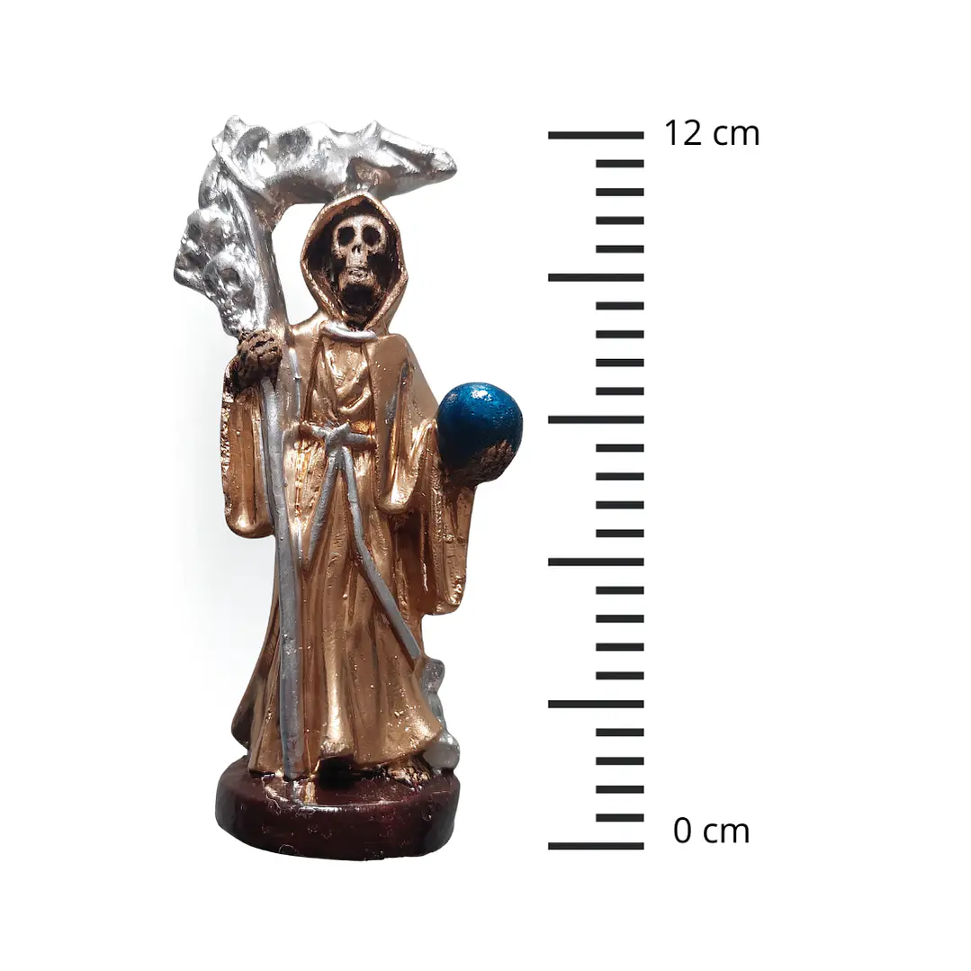 Santa Muerte Dorada 12 Cm Figura Espiritual Guadaña Plata 3