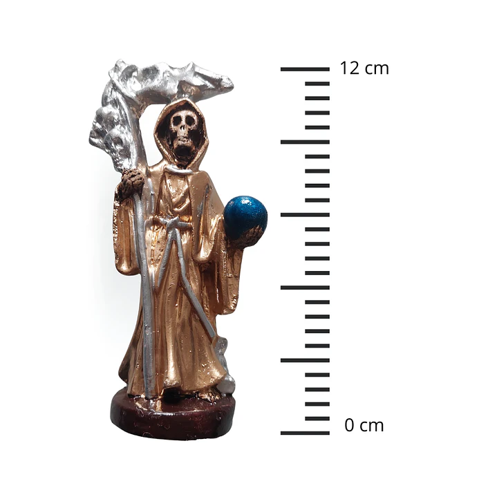 Santa Muerte Dorada 12 Cm Figura Espiritual Guadaña Plata 3