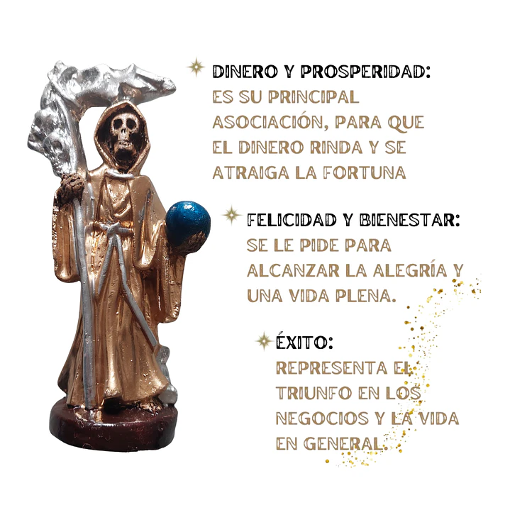 Santa Muerte Dorada 12 Cm Figura Espiritual Guadaña Plata 4
