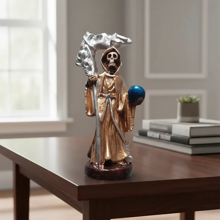 Santa Muerte Dorada 12 Cm Figura Espiritual Guadaña Plata 6