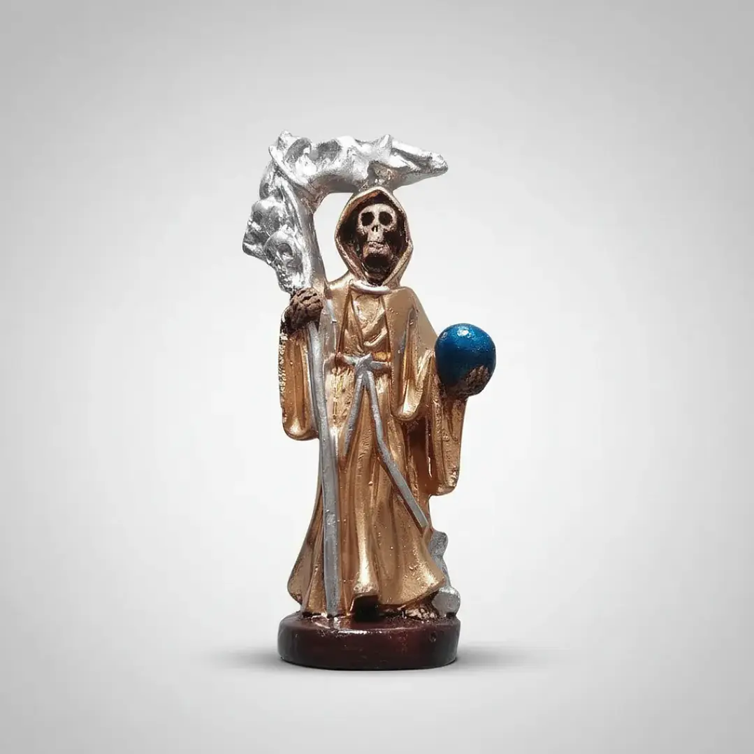 Santa Muerte Dorada 12 Cm Figura Espiritual Guadaña Plata 8