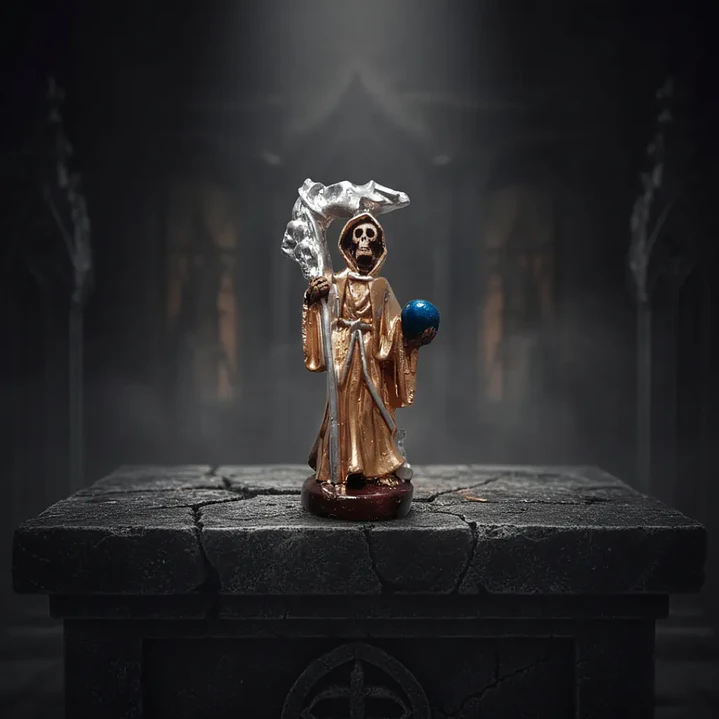 Santa Muerte Dorada 12 Cm Figura Espiritual Guadaña Plata 9