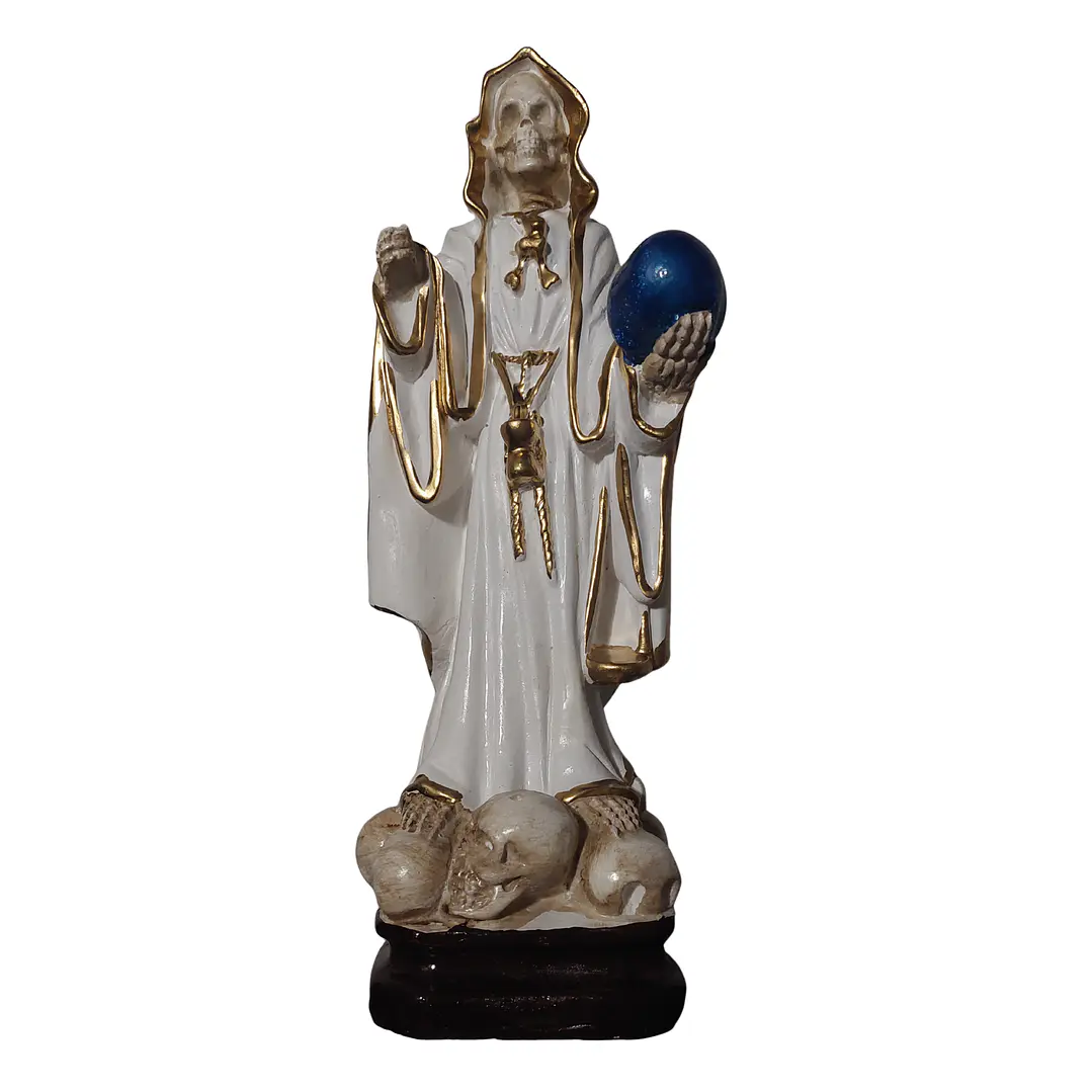 Santa Muerte Blanca 28 cm con Orbe Azul – Figura Decorativa Espiritual 1